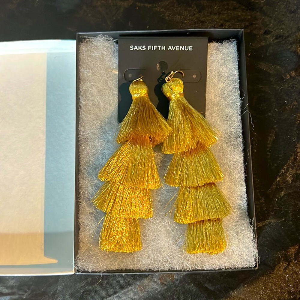 SAKS 5th AVE Layered Bohemian Gold Tassel Earrings {NWT}